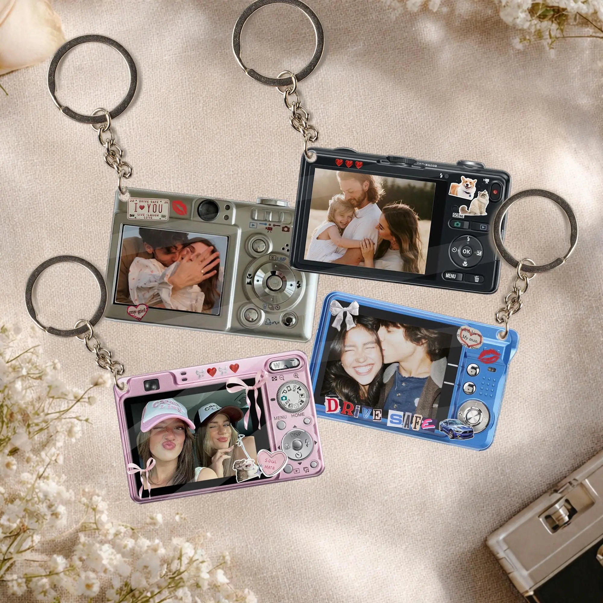 Personalized Digital Camera Keychain, Custom Picture Keychain, Anniversary Wedding Birthday Gift, Gift For Him Her, Vintage Couple Gifts Bestie Gift Idea