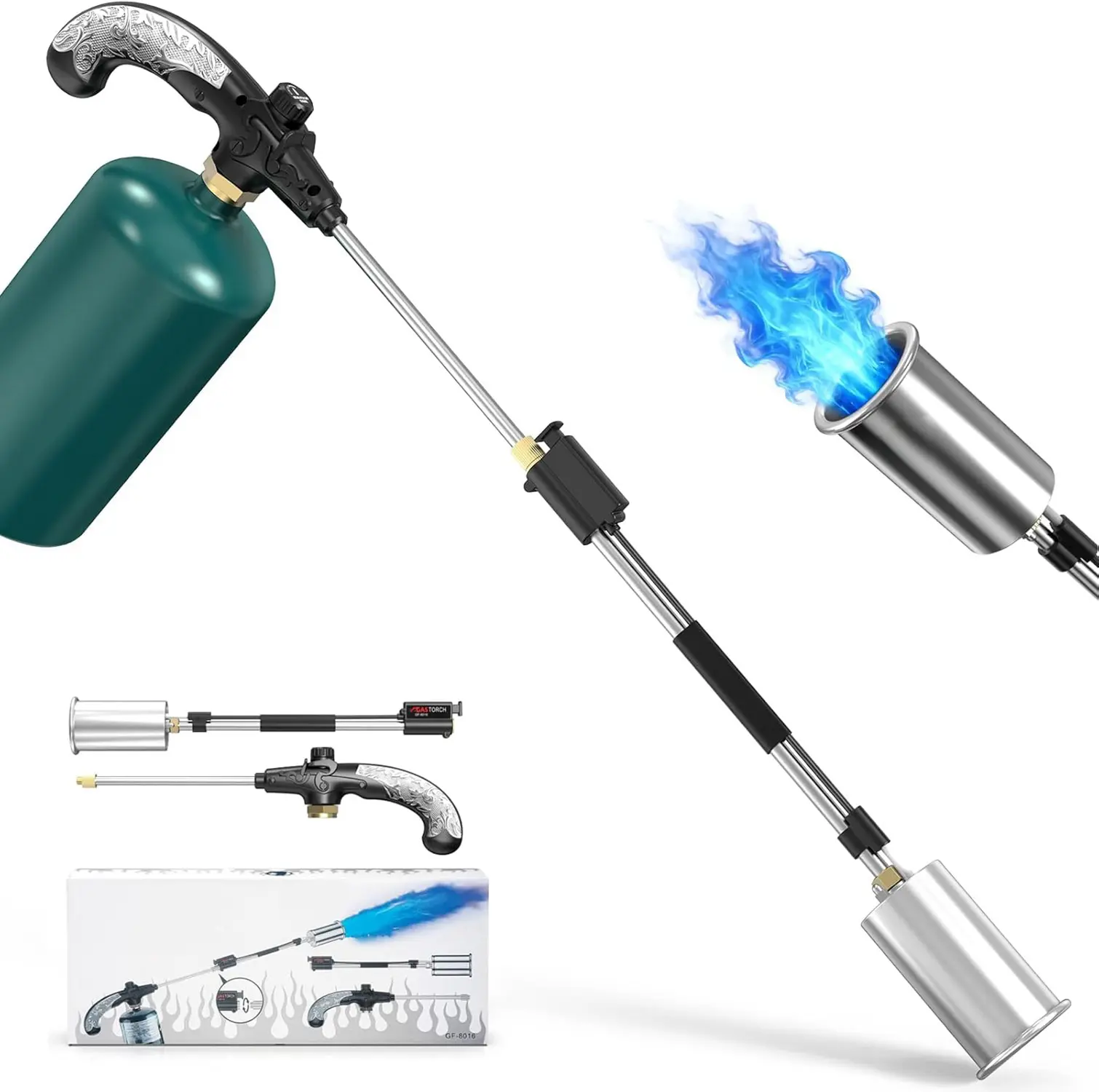 Weed Torch Propane Burner Flame Weeder Torch Adjustable Flame Thrower Gun with Push Button Igniter