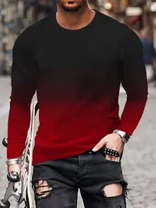 Men's Gradient Long Sleeve T-Shirt, Fashion Print, Street Style, Slim Fit Casual Bottoms, All Seasons, Graphic Pattern