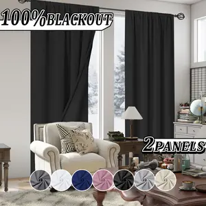 2-piece set, made of polyester material, 100% blackout film noise reducing and heat-insulating curtains, hanging through poles, suitable for decorative occasions such as bedrooms, living rooms, offices, kitchens, balconies, etc, Thermal Insulated Curtain