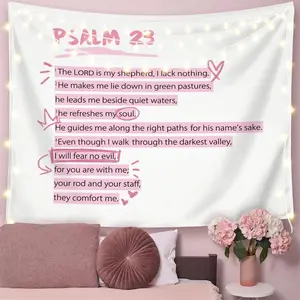Peach Christian Motif Tapestry - 40x30in (102x76cm) Decorative Lettering Wall Decor with Bible Verses, Colored Calligraphy Living Room Gallery Wall Tapestry for Women’s Bedroom Indoor Home Use, Living Room Wall Decor, Gallery Wall Tapestries
