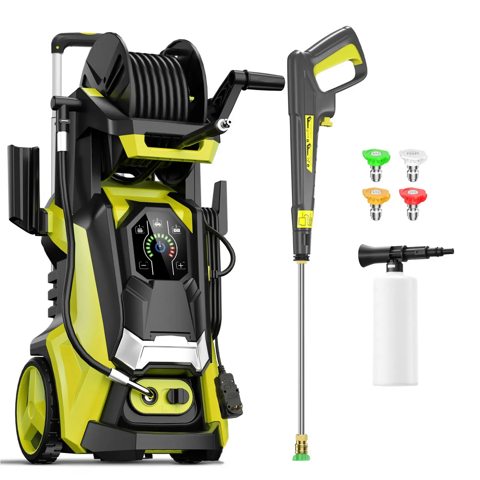 4500PSI 3.8GPM Electric Pressure Washer, 15 Level Adjustable Touch Screen, Multi-Purpose Residential Cleaning, with 4 Adjustable Nozzle, 500ML Soap Tank, Stainless Steel Lance and Total Stop System for Car Wash, Home, Patio Cleaning