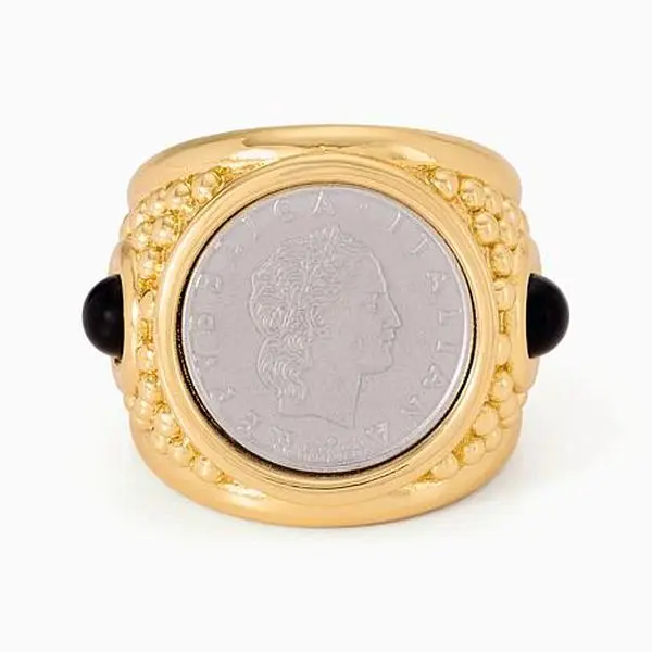 Bellezza 50 Lira Coin Black Onyx Ring
