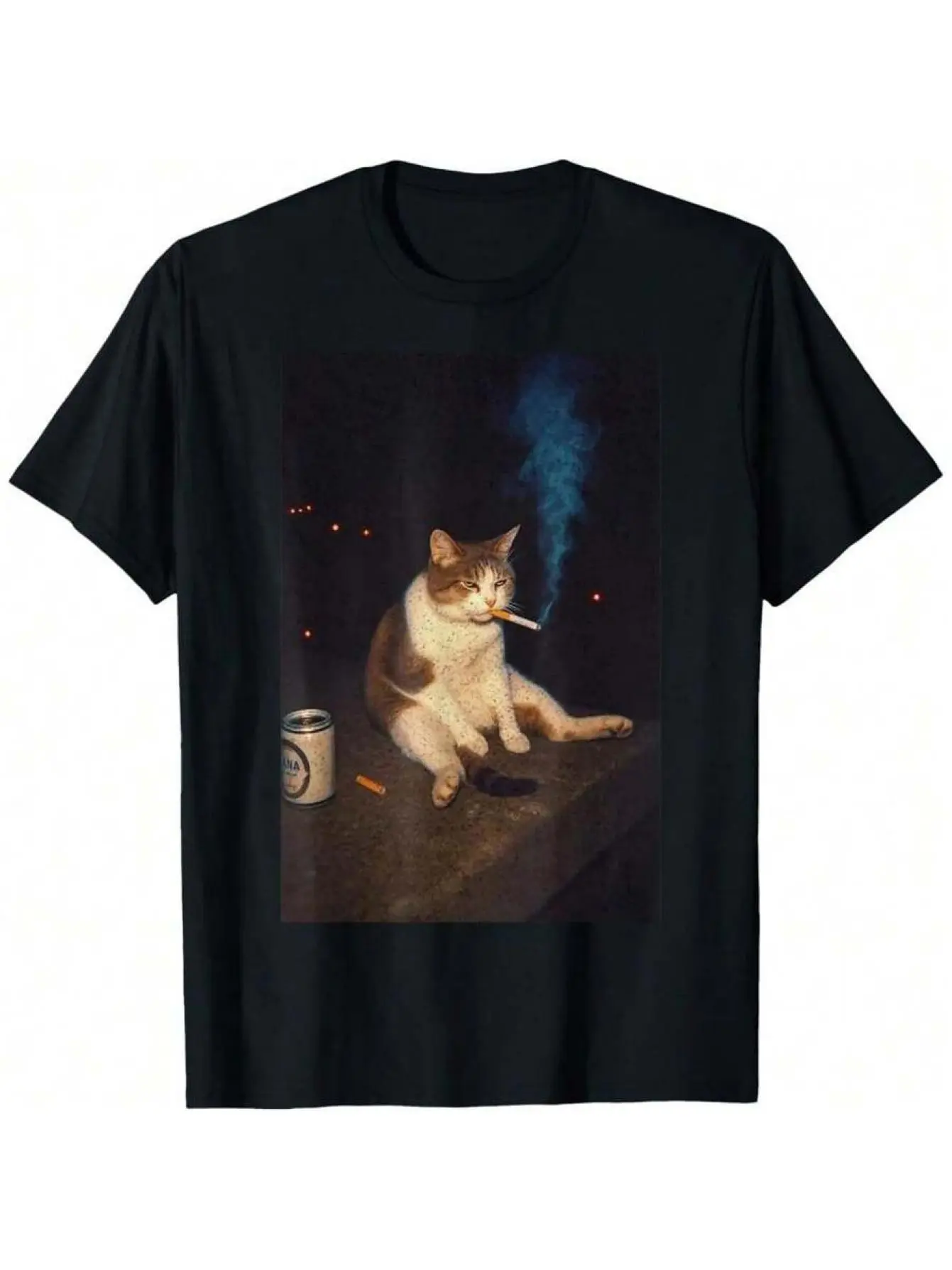 Cigarette Kitten Funny Smokin Stupid T-Shirt Soft unisex soft cotton short sleeve t shirt, vintage graphic casual tee for men women teens, perfect birthday holiday gift for camping travel gym daily street  wear