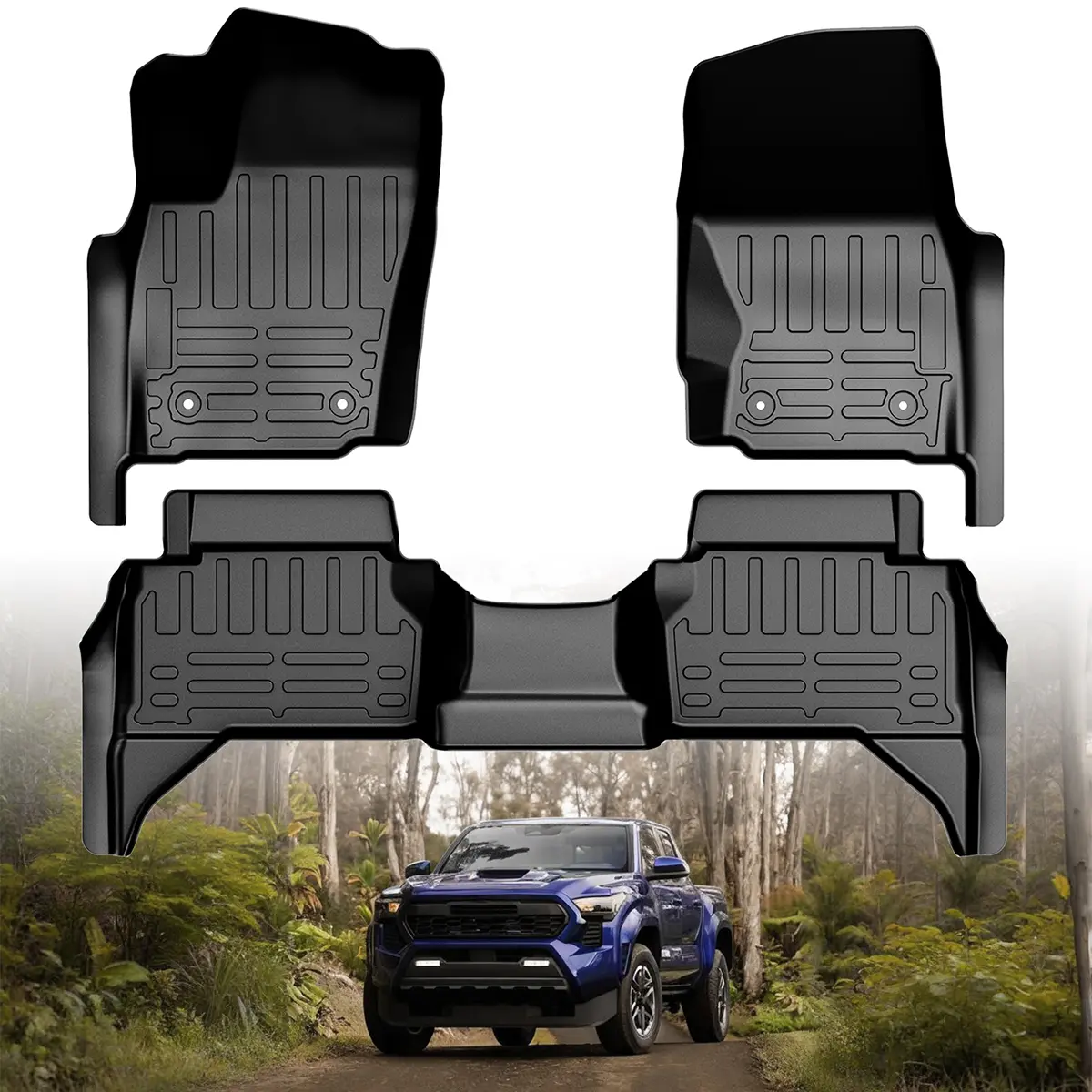 2024-2026 3Pcs All-Weather TPE Floor Mats | Toyota Tacoma Crew Cab Auto (Excl. Hybrid) | Custom for TRD/SR/SR5/Limited | Non-Slip Front & Rear Mats