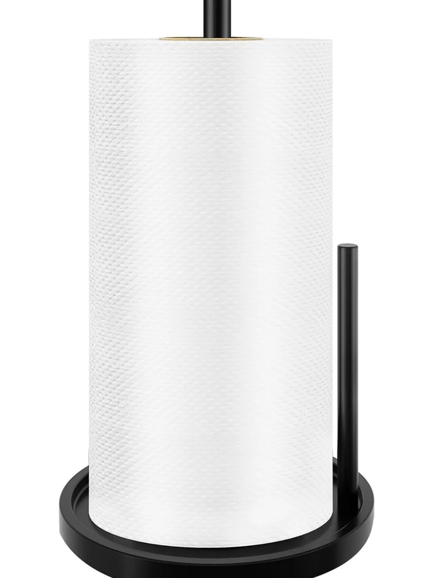 Paper Towel Holder Countertop, Standing Paper Roll Holder with Anti Slip Weighted Base, Stainless Steel Freestanding Paper Towel Holder for Kitchen, Black