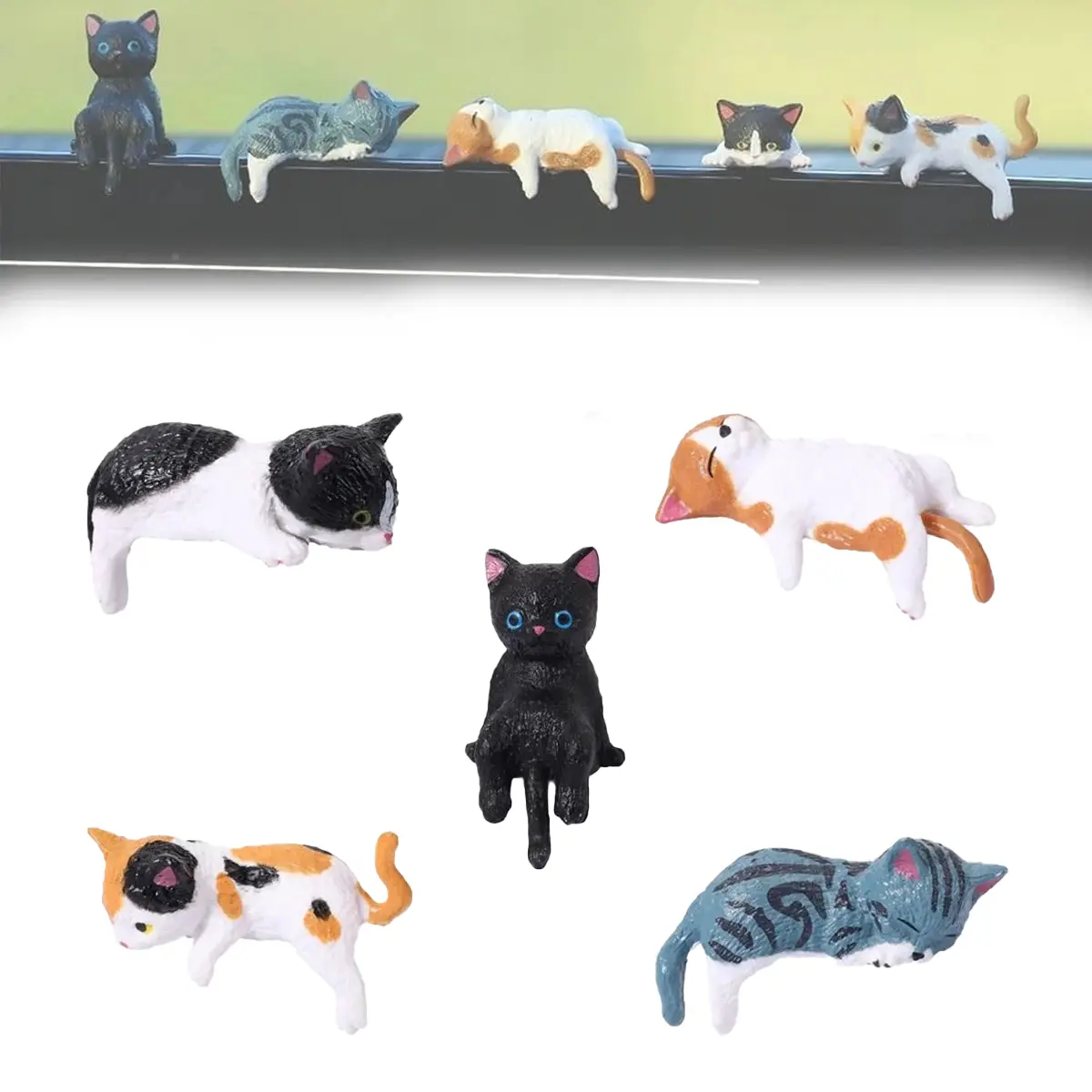 Cat Lover Gift, Cute Resin Cat Wall Decoration, Mini Realistic Animal Figurines for Bedroom Office Home Garden Decor