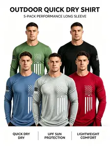 Men's Athletic Long Sleeve Shirts 5-Pack - Quick Dry Fitness Base Layers with American Style Design