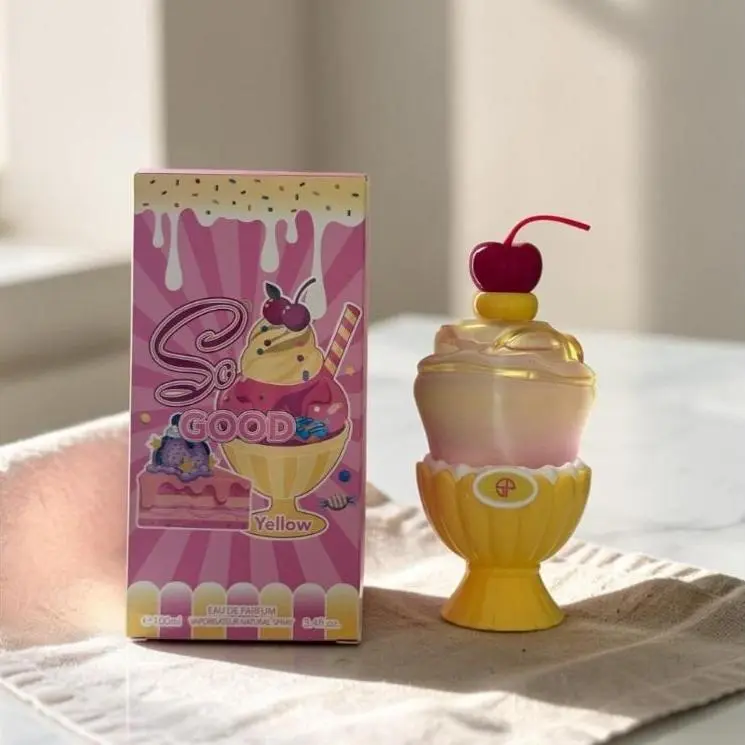 Yellow Cute Ice Cream Sundae EDP Perfume for Women 100ml - Exotic Citrus Floral Scent, Juicy Sweet Notes, Long Lasting Luxury Packaged Perfume, Minimalist Daily Wear Middle Eastern Item, Long Lasting Fragrance, Luxury Women's Fragrance