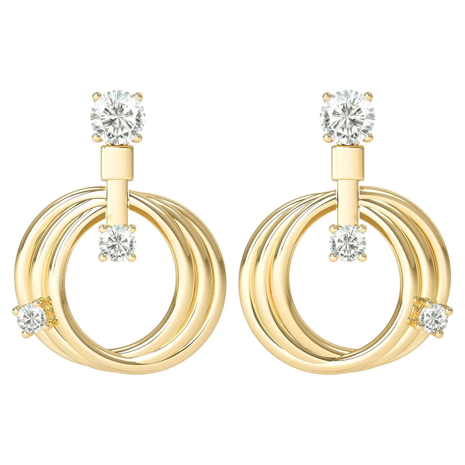 18K Gold Plated Diamond Pendant Earrings with Circular Design and Sparkling Diamonds