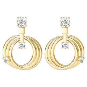 18K Gold Plated Diamond Pendant Earrings with Circular Design and Sparkling Diamonds