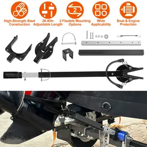 Boat Transom Saver, 28-40in Adjustable Outboard Motor Support - Heavy Duty Steel, Shock-Absorbing Rubber Strap, 2 Mounting Options (Trailer & Roller), Fits Most Under 100 HP Engines, Protects Transom