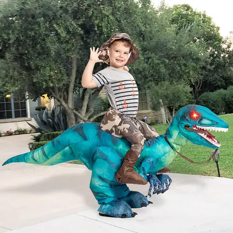 GOOSH Men's Personalized Full Body Inflatable Dinosaur Onesie Party Costume Set, Realistic Polyester T-Rex Blow-Up Outfit with Red Glowing Eyes (36in,48in,55in Sizes) for Halloween, Kids Option Available