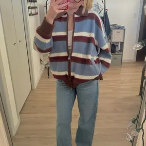 Cranberry Striped Sweater Zip Up - Cozy Striped Design, Perfect for Layering, Ideal for Casual Outfits