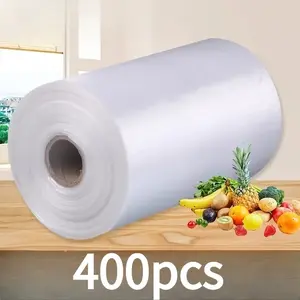 Disposable Food Grade Plastic Roll Bags, Clear Food Storage Bags, 400 Pcs Large Size, Easy Tear-off Design, Ideal for Fruits, Vegetables, Produce, Supermarket & Convenience Store Use, Keeps Food Fresh