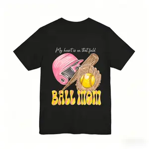 Ball Mom Oversized Tee| Women’s Baseball Softball Graphic T-Shirt| My Heart Is On That Field Casual Short Sleeve Top