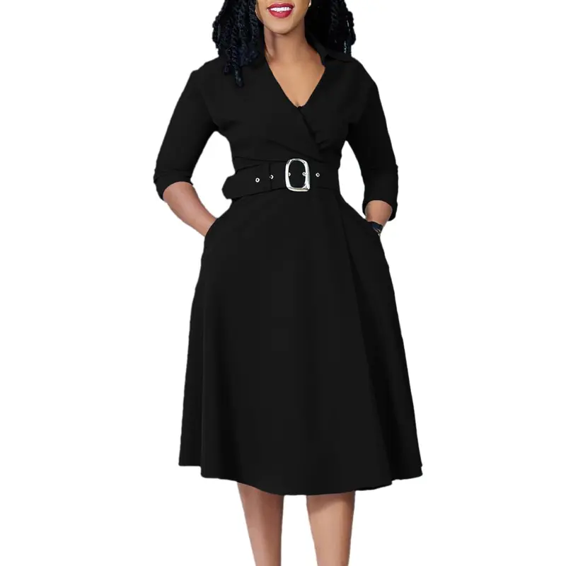 black plus size formal dresses for weddings Flowing Midi Dress with 3/4 Sleeves and Dramatic Drape Spring/Summer '26 Bordeaux Sparkle / Small main image 1