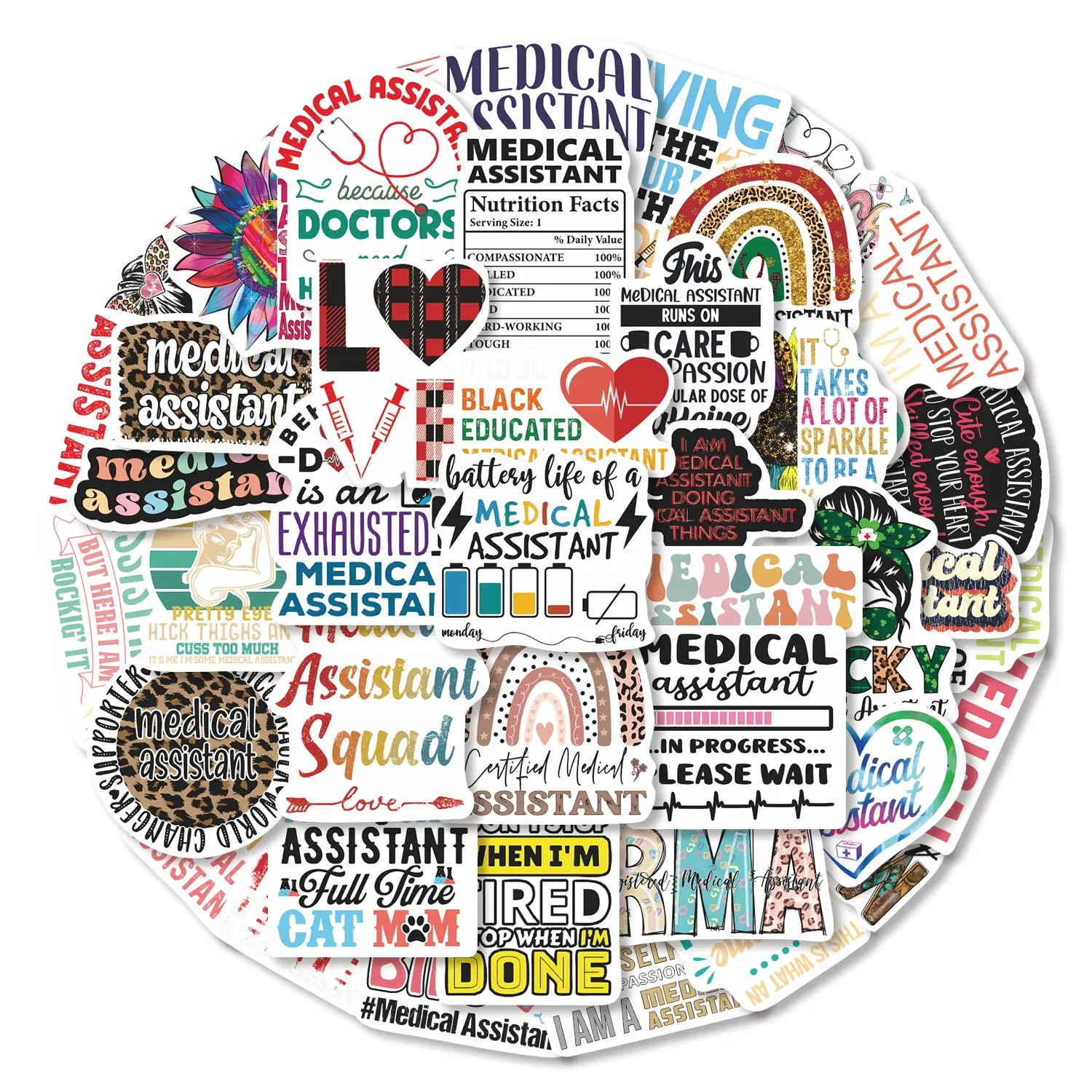 50pcs Medical Assistant Healthcare DIY Decorative Stickers Pack, Waterproof Medical Career & Pride Decals for Laptop, Water Bottle, Journal & Scrapbook, Healthcare Worker Gift, Sticker Collage Pack, Stickers For Scrapbooking