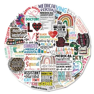 50pcs Medical Assistant Healthcare DIY Decorative Stickers Pack, Waterproof Medical Career & Pride Decals for Laptop, Water Bottle, Journal & Scrapbook, Healthcare Worker Gift, Sticker Collage Pack