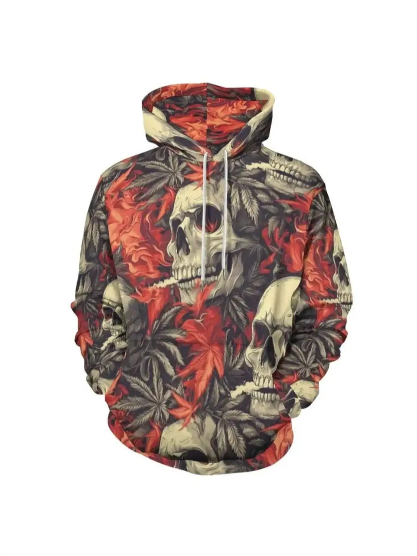 Unisex Skull Head 3D Print Long Sleeve Fitted Aesthetic Hoodie, Comfortable All-Season Casual Pullover, Large Pocket Design, Available in ///