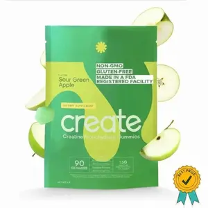 Create Creatine Monohydrate Gummies for Men & Women, Boost Focus, Strength, and Endurance, Anti-Melting Formula, Vegan, Gluten-Free, Non-GMO, 1.5g of Creatine per Gummy (Sour Green Apple)