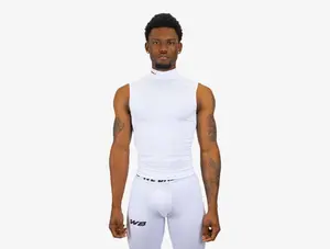 We Ball Sports Compression Turtle Neck Tank Top (White) Running Vest Athletic Workout Clothing Dry Fit Wicking Fitness Outfit