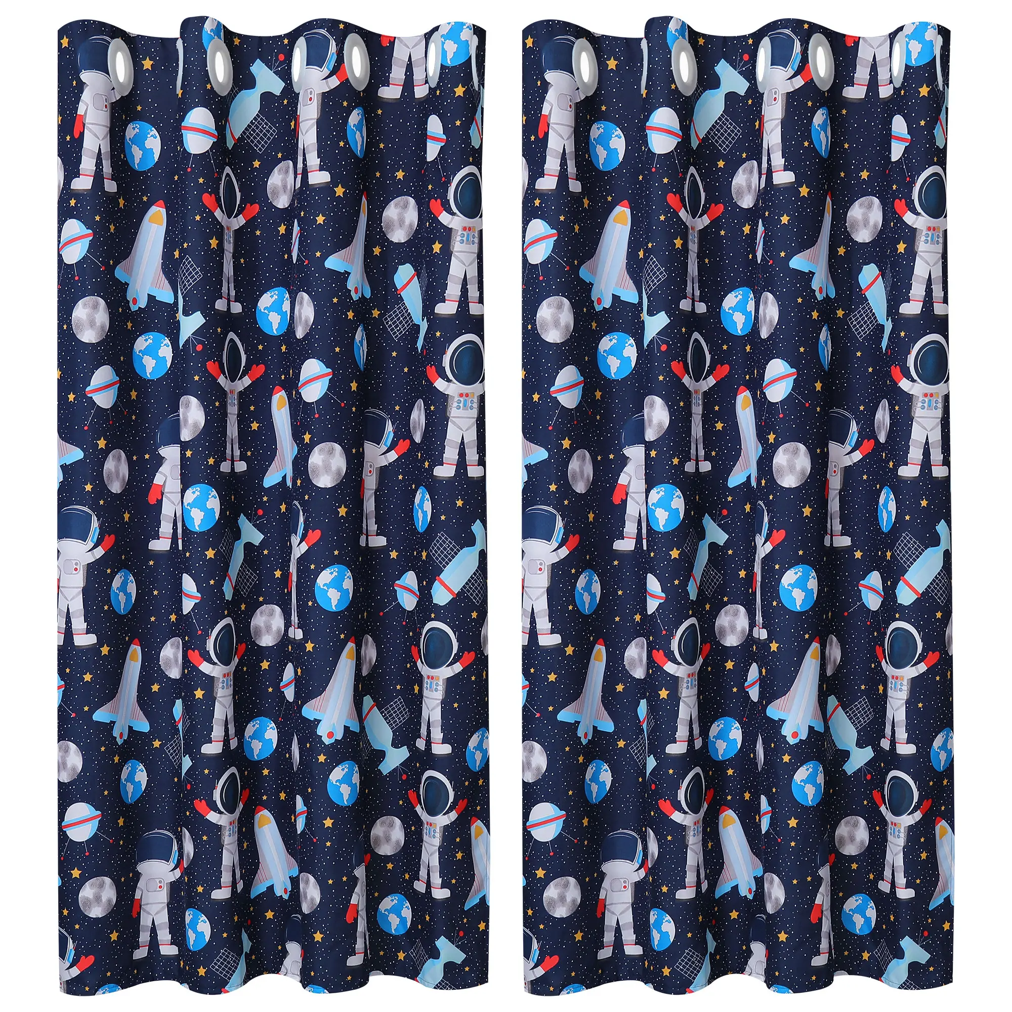 PiccoCasa Printed Curtains for Kid Room Curtain Space Astronaut Series Pattern Decorative Window Curtain Panels, Set of 2 Panels