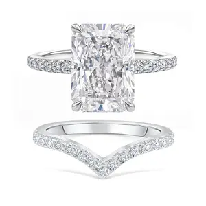Radiant Cut Engagement Ring Set for Women, 2PCS Silver Tone Cubic Zirconia Wedding Ring Set, Pave Bridal Promise Ring with Curved Band Gift