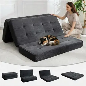 6'' Thickness Foldable Sofa Bed & Floor Guest Folding Mattress 60"x80.4" Foam Folding Bed Tufted Corduroy for Camping/Living Room/Bedroom