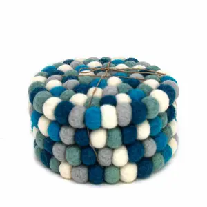 Hand-Crafted Felt Ball Coasters-Ice Blue-Set of 4