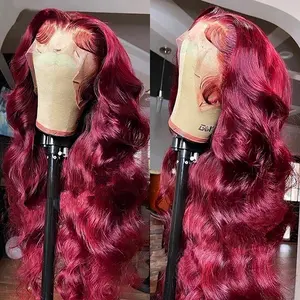 99J Body Wave Wig Burgundy 13x6 HD Lace Frontal Human Hair Wigs For Women Pre Plucked Red Colored 13x4 Lace Front Wig 200% Density