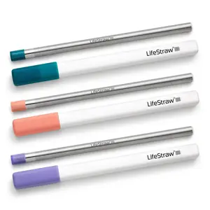 LifeStraw Sip Reusable Stainless Steel Water Filter Straw 3pk with 3 Cases Laguna/Apricot/Thistle