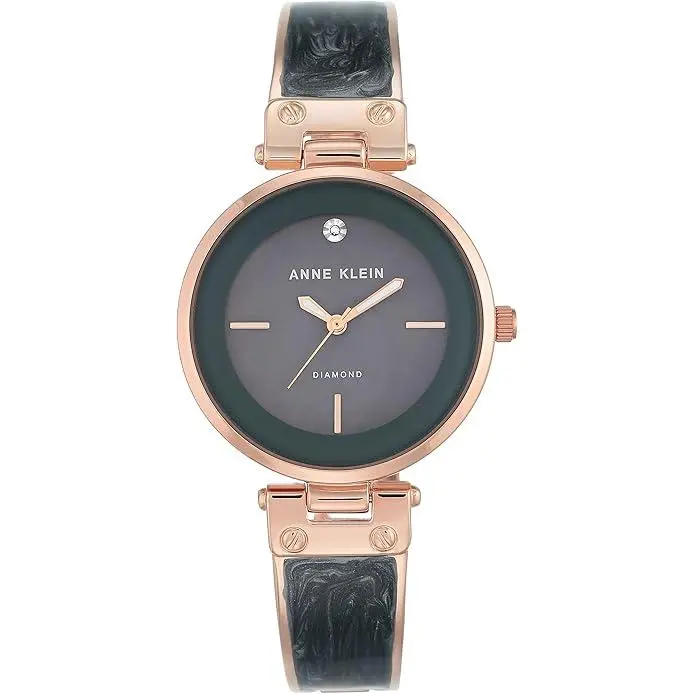 Anne Klein Ladies' Marbleized Metal Bangle Watch with Genuine Diamond and Rose Gold-Tone Accents, Japanese Quartz, AK/2512GYRG, Gold Accents Quartz Watches, Fashion Quartz Watches