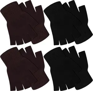 4 Pairs Winter Half Finger Gloves Knitted Fingerless Mittens Warm Stretchy Gloves for Men and Women