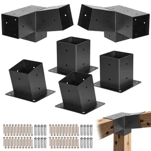 VEVOR Pergola Kit,  4x4 Inch 3-Way Slanted Brackets for 3.5x3.5 Inch Wood Beams in Actual Size, 2-Pack Pergola Brackets with 2 Post Bases and 2 Wall Mount Bases, for Outdoor Pergolas, Gazebos, Sheds