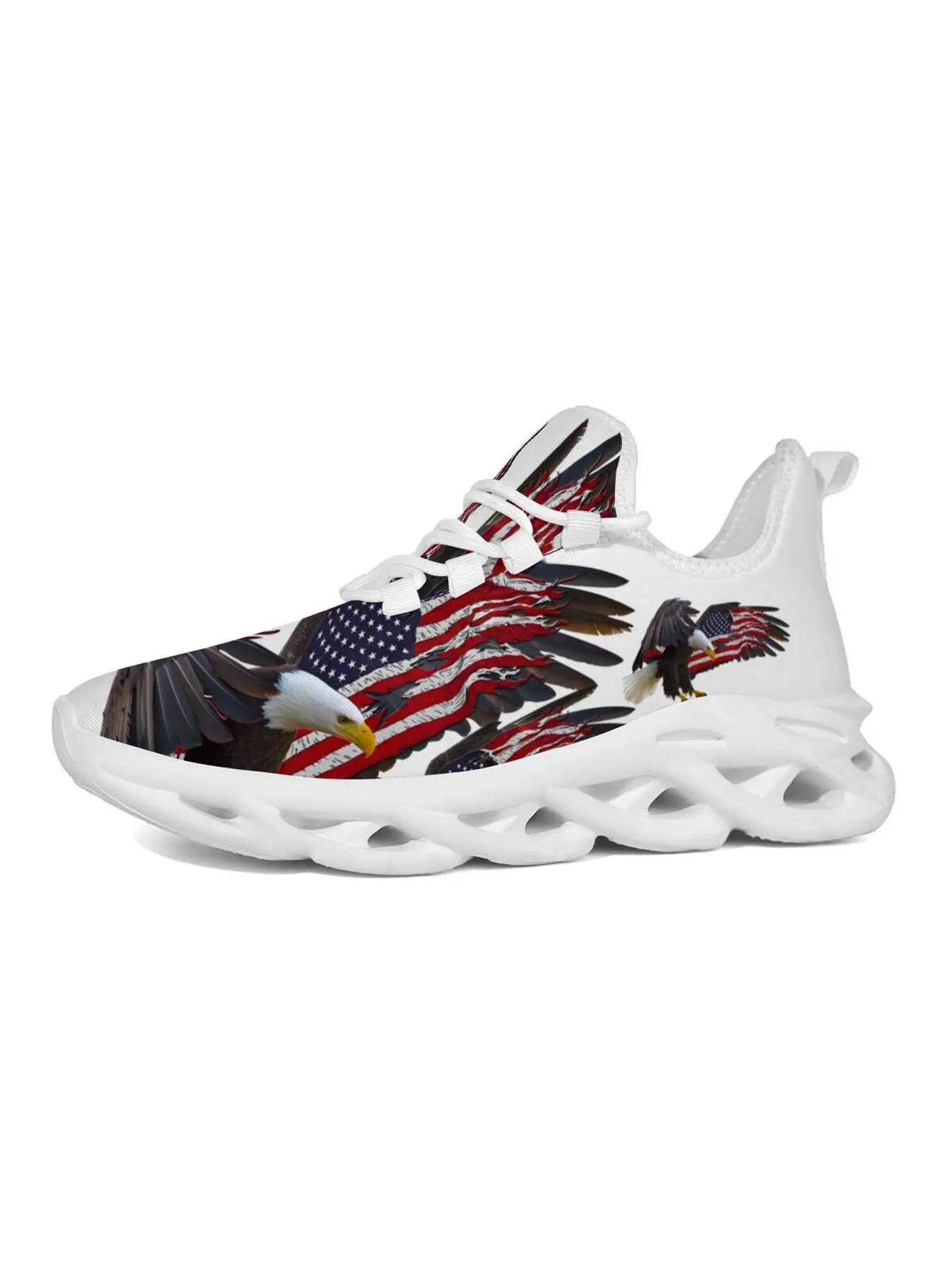 Men's American Eagle Flag Print Casual Sneakers, Patriotic Style, Hollow Out Lightweight Cushioning, Street Fashion, Independence Day Essential