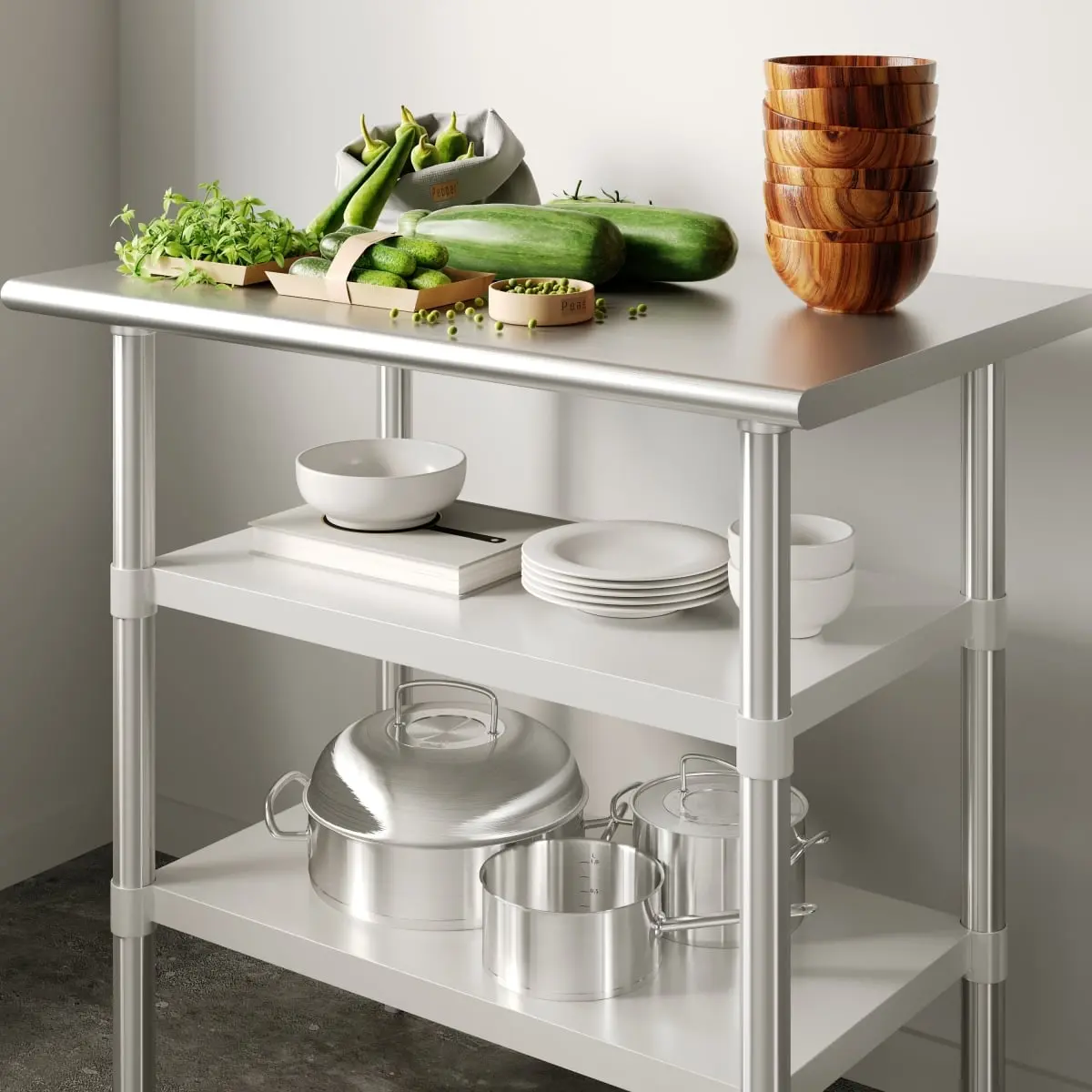 Flash Furniture NH-GU-2436-GG Rectangular Galvanized Stainless Steel Kitchen Under Shelf, 24x36 in., Adjustable Lower Shelf for Prep & Work Tables, Silver, Adjustable Shelf