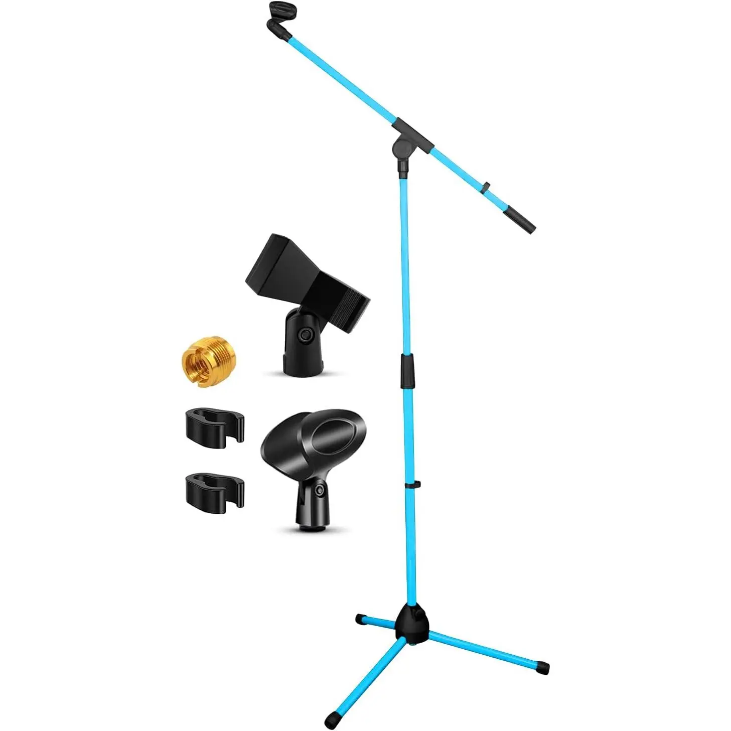 5 Core Microphone Stand with Boom Arm Adjustable 72 Inch Tripod Heavy Duty Mic Stands Floor for Singing Karaoke On Stage Studio Uses Includes Mic Clips Sky Blue