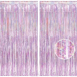 Pink Streamers Tinsel Foil Fringe Curtains - 2Pcs 3.2x8.2ft Party Backdrop for Easter/Unicorn/Baby/Graduation/Girl/Women/Princess/Birthday/Bridal Shower/Bachelorette/Engagement Decorations