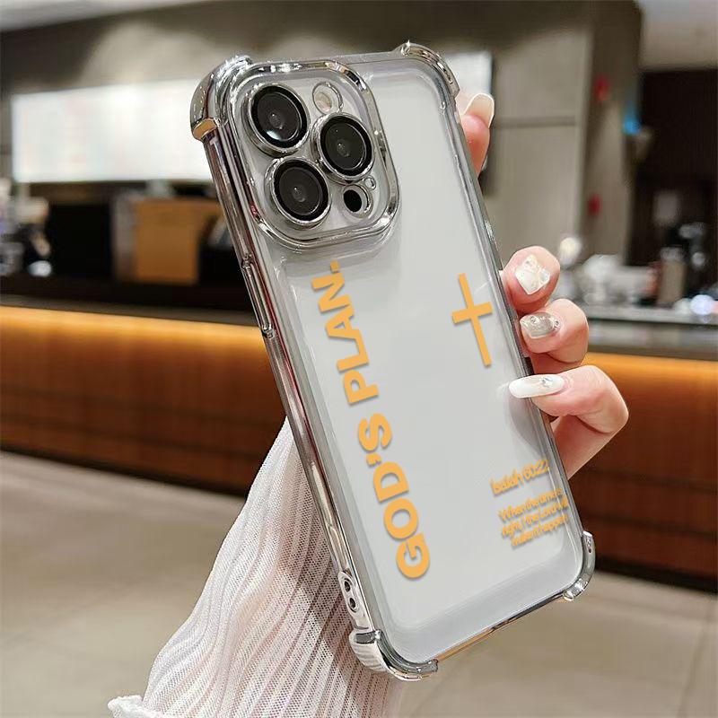 Unique GOD'S PLAN Patterns Electroplated Phone Case With Four-Corner Airbag Electroplated Featuring A High-Transparent Tpu Back With Reinforced Shock-Absorbent Airbags And Shiny Electroplated Frame For iphone 17 16 15 14 13 12 11 SAMSUNG S25 24 23 22