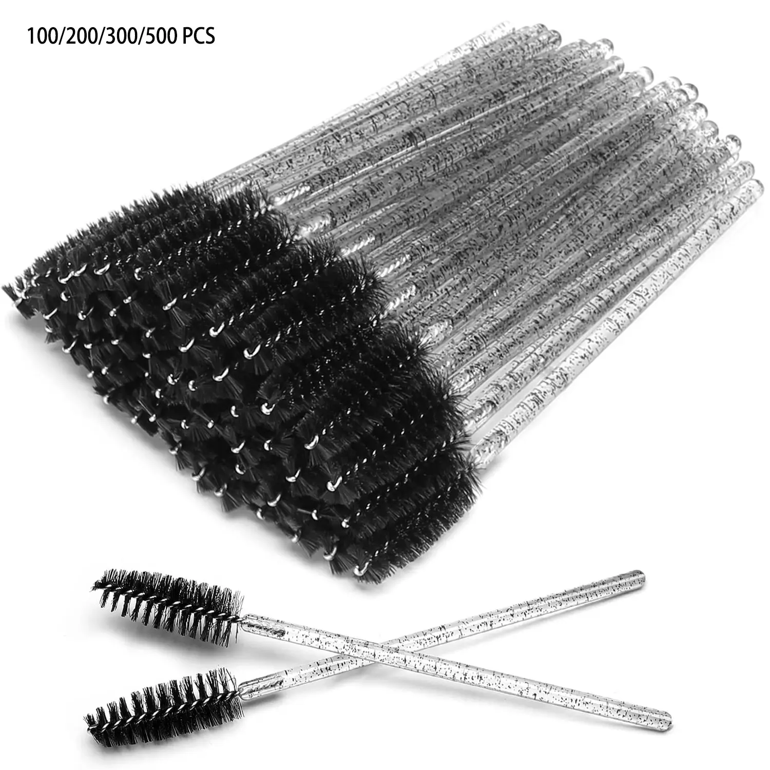 ✨ 100–500 Pcs Crystal Rod Flexible Disposable Mascara Wands｜For Eyelash Extensions, Eyebrow Grooming & Mascara Application｜Professional Makeup & Lash Extension Tools｜Essential for Makeup Artists