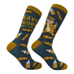 Men's Beaver Liquors Socks Funny Sarcastic Drinking Graphic Novelty Footwear for Men Funny Graphic Socks Comfortable Fitted Spandex Cotton