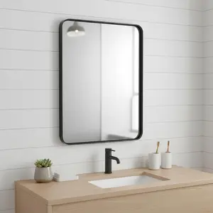 HomeRoots 636266 39 in. Black Metal Floating Framed Bathroom Vanity Mirror