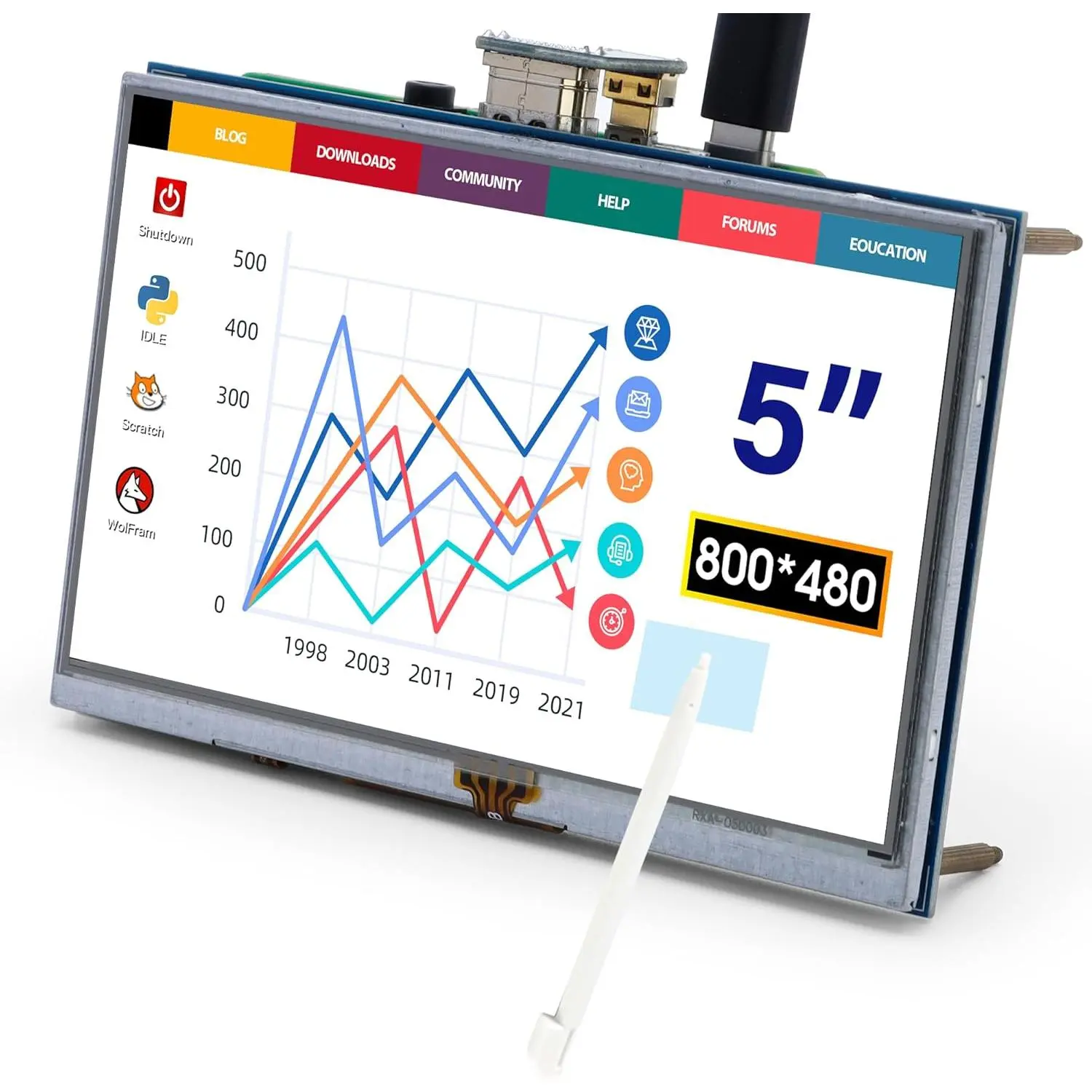 5-Inch Resistive Touch Screen TFT LCD Display, 800x480 HD Resolution, Compatible with Raspberry Pi 5/4/3/2B/Zero, Banana Pi, Jetson Nano, Windows 11/10/8/7