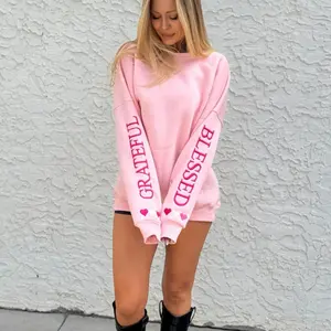 Blessed "Grateful" Sweater - Oversized Casual Sweatshirt with Love Design, Comfortable Fit, and Pink Color