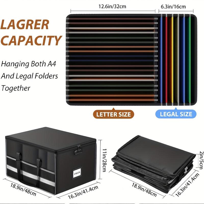 Portable Collapsible Storage Organizer Fireproof Document Case with Lock for Legal Files Home Office Letter Folders Compact & Versatile