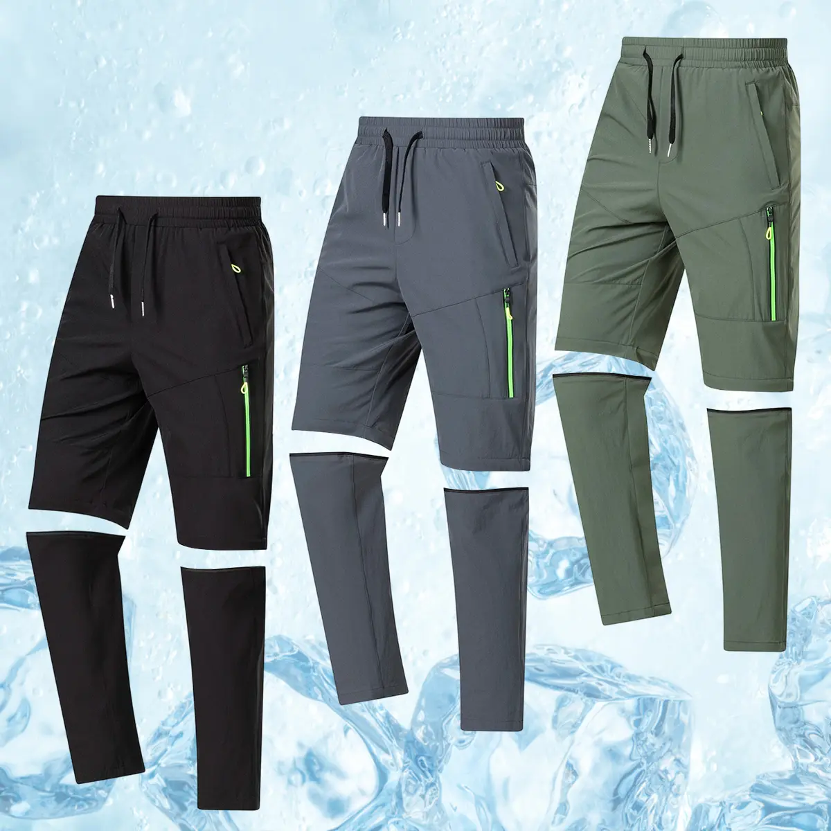 Men's Regular Fit Solid Color Zipper Pocket Multi-Function Casual Pants and Detachable Legs,  Windproof Outdoor Activity Pants, Suitable for Dating, Daily Wear, Commuting, Sports, All-Season Use, 3pc