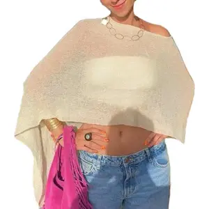 Women Sheer Poncho Top Knit Crochet Lightweight See Through Shawl Summer Shrug Beach Cover Up