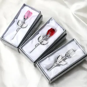 Metal Rod Acryl Rose Gift Box Set, 3pcs/set Artificial Rose Flower Gift Set, Rose Design Party Favors, party gift packs, Wedding Engagement Gift for Women & Men, Two Sided Gift
