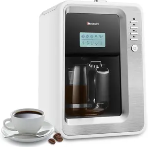 HAUSWIRT Coffee Maker with Grinder, Grind and Brew Coffee Maker with LCD Display, Automatic Drip Coffee Machine with Grind Size and 2 to 6-Cup Settings, Compatible for Bean Ground Coffee and Tea